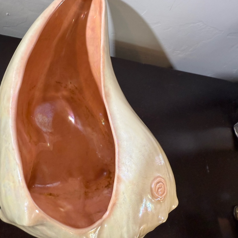 Vintage Signed Conch Shell Planter With Pink Colored Inside Stamp‎